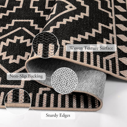 Moroccan Easy Jute Carpet, 3X5 Indoor Outdoor Entryway Patio Rug 3X5 Farmhouse Black Washable Living Room Rug, Non Slip Indoor Outdoor Carpet for Patio Courtyard Deck