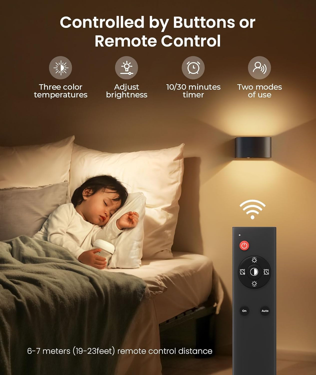 Motion Sensor Wall Lights with Remote Control 3 Colors Wireless Wall Lamp LED Indoor up down Wall Sconces 5000Mah Rechargeable Battery Powered Wall Lamps Brightness Adjustable, 1 Pack