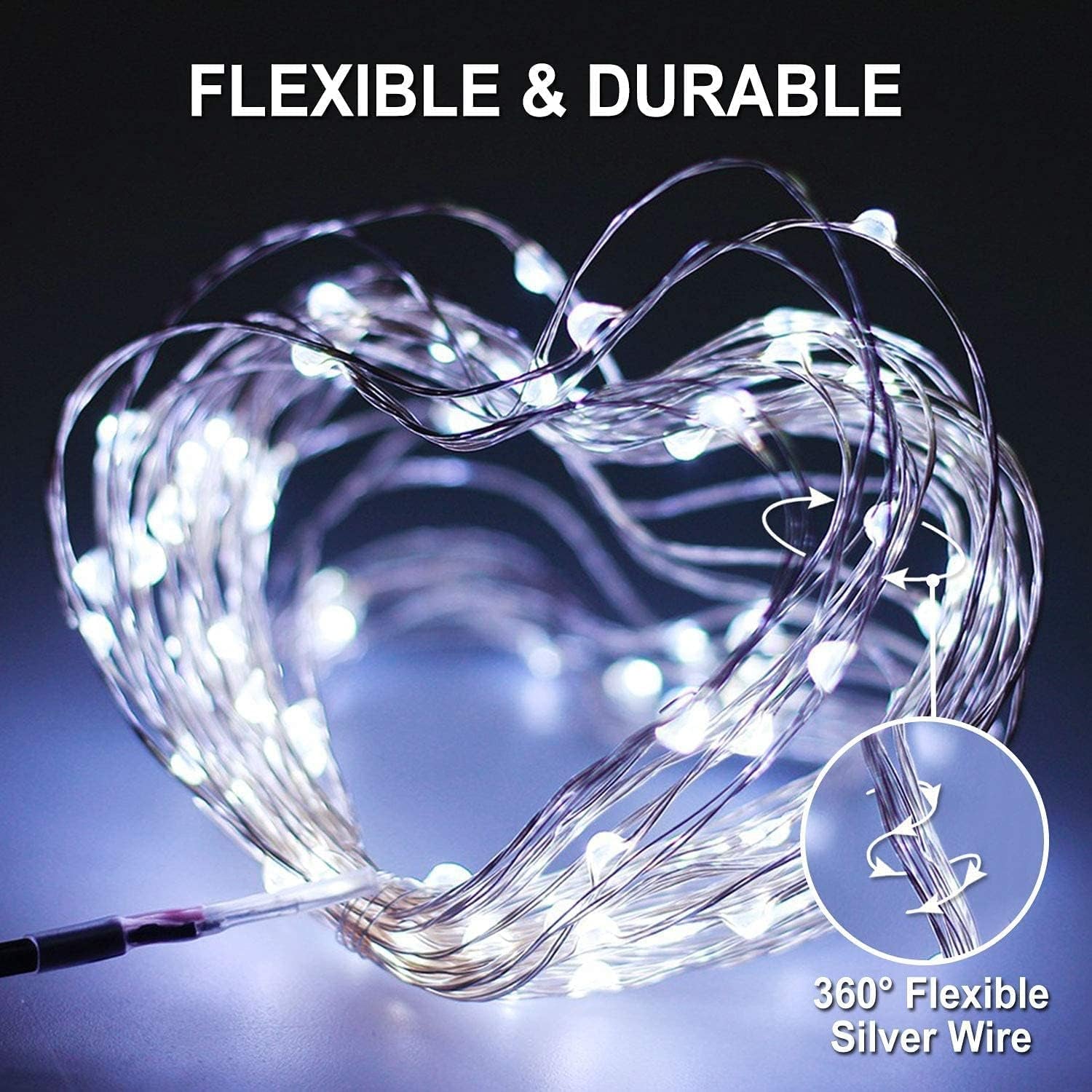 2 Pack Solar String Lights Outdoor Waterproof, Each 33FT 100 LED Solar Lights Outdoor, 8 Modes White Fairy Light for outside Yard Tree Patio Garden Wedding Christmas Decorations