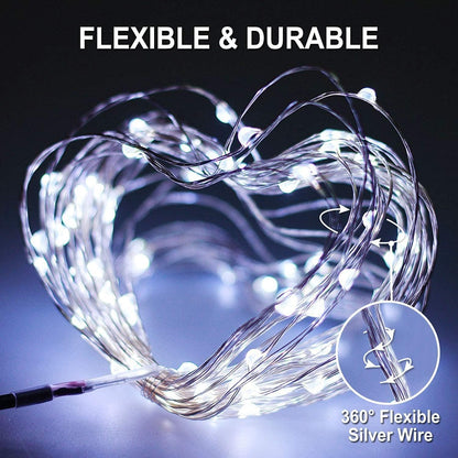 2 Pack Solar String Lights Outdoor Waterproof, Each 33FT 100 LED Solar Lights Outdoor, 8 Modes White Fairy Light for outside Yard Tree Patio Garden Wedding Christmas Decorations