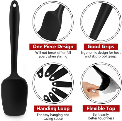Silicone Spatula Set of 7,  Heat-Resistant Rubber Spatulas Kitchen Utensils Set for Non-Stick Cooking Baking Mixing, Seamless & Flexible Design, Dishwasher Safe, Black