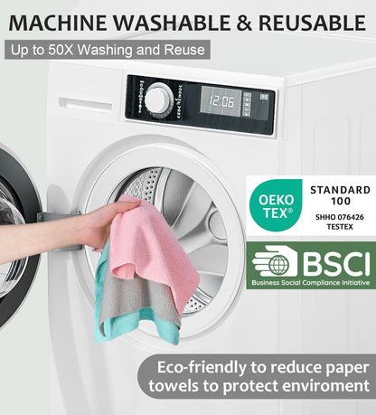Microfiber Cleaning Cloth, Reusable Paper Towels Rolls, Dish Rags for Washing Dishes, Kitchen, Bathroom, Car, 12X12 Inch, 50 Packs/Roll, Pink