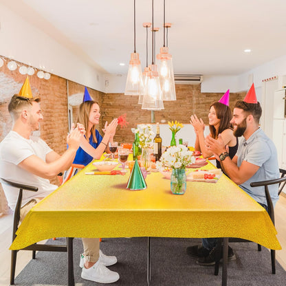 Holographic Laser Tablecloth Set - Waterproof and Easy to Clean - Perfect for Halloween, Bachelorette, Mermaid, Birthday, Wedding, and Anniversary Celebrations (Black & Gold, Set of 2)