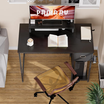 39 Inch Computer Desk with Monitor Stand Small Home Office Desks with Non-Woven Storage Drawer for Bedroom Study Table Writing and Work Desk Orange