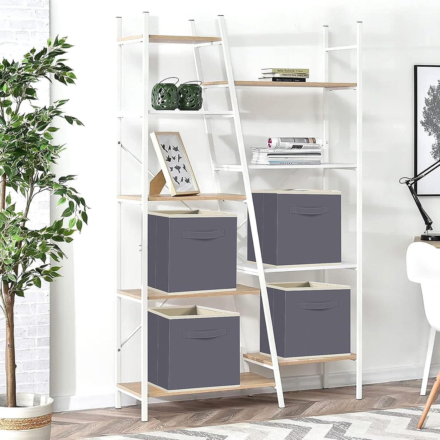Fabtotes Storage Bins 6 Pack Collapsible Storage Cubes, 11"X10.5"X10.5" Large Book Organizer Boxes with Handles and Cardboard, Baskets for Organizing Closet Shelves (Grey)