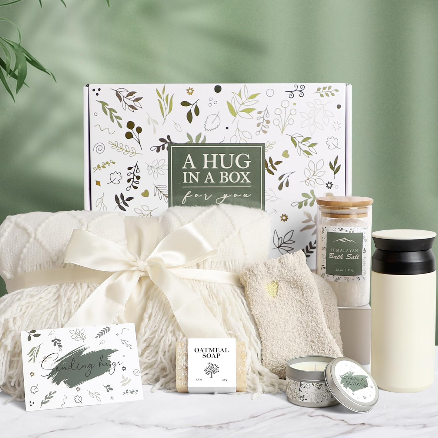 Self Care Gifts for Women, Get Well Gifts for Women, Sympathy Gift Baskets, Get Well Soon Care Package, Encouragement Inspirational Gift Baskets, Sending Hug (Ivory)