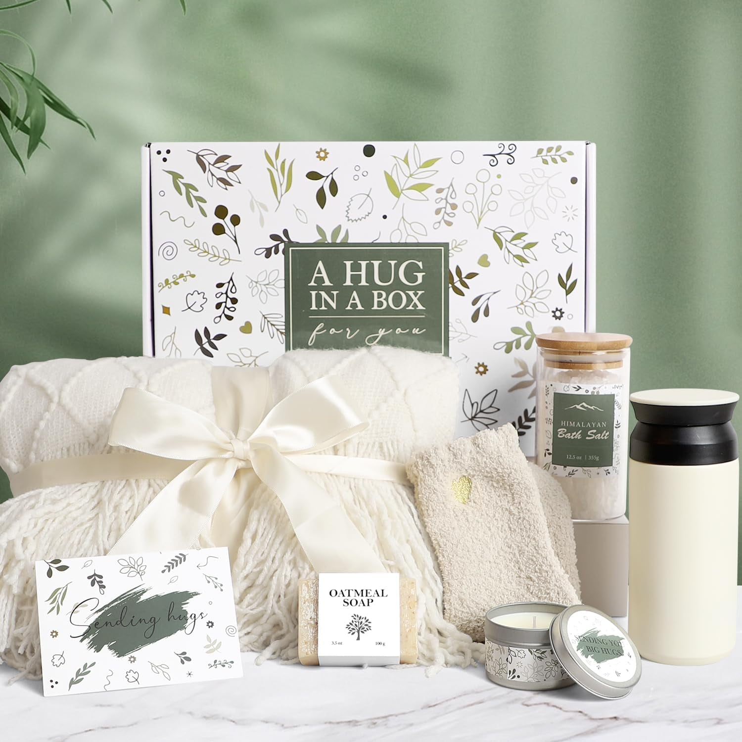 Self Care Gifts for Women, Get Well Gifts for Women, Sympathy Gift Baskets, Get Well Soon Care Package, Encouragement Inspirational Gift Baskets, Sending Hug (Ivory)