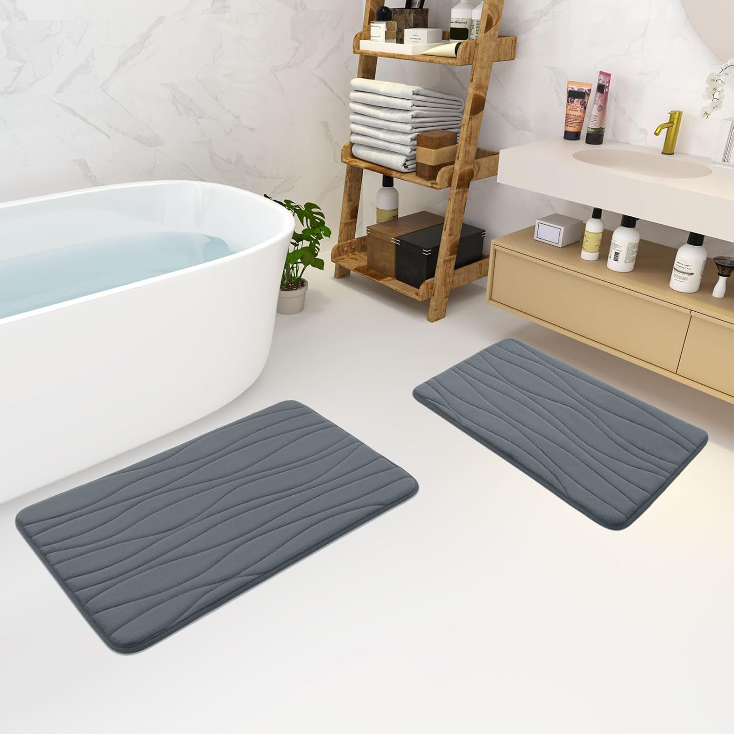 Memory Foam Bathroom Rug Mat 24X16, Extra Soft and Absorbent Bath Mats, Non-Slip and Machine Washable Bath Rugs for Bathroom Floor,Tub and Shower, Dark Grey