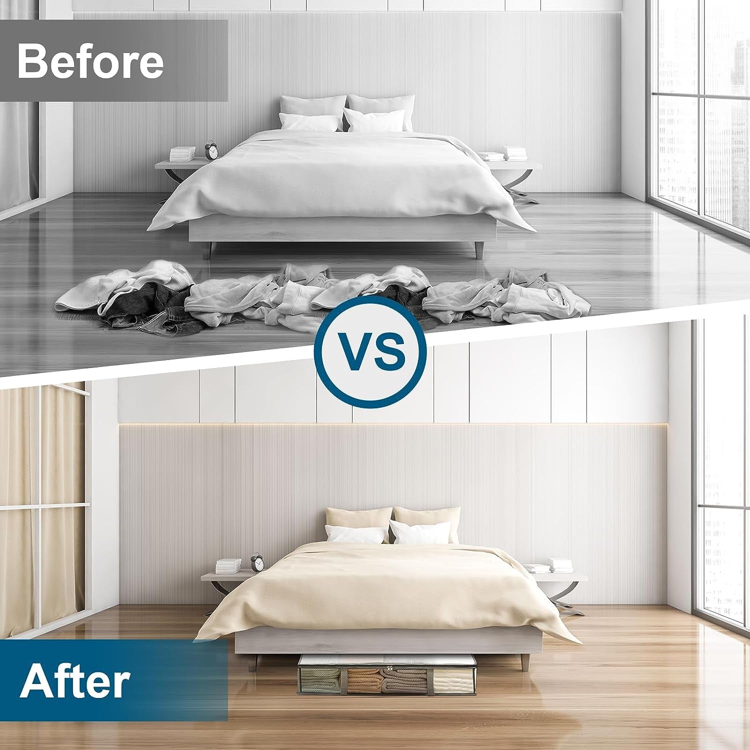 2 Pack under Bed Storage Containers Bins, Humid-Proof Plastic Underbed Storage Bins, Clothes Storage and Organization Bags, under the Bed Blanket Storage with Handles for Clothes, 35L