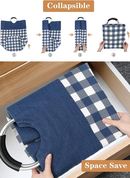Large Waterproof Laundry Hamper with Handles - Collapsible Tall Storage Bag for College Dorms and Family Use (Blue, 82L)