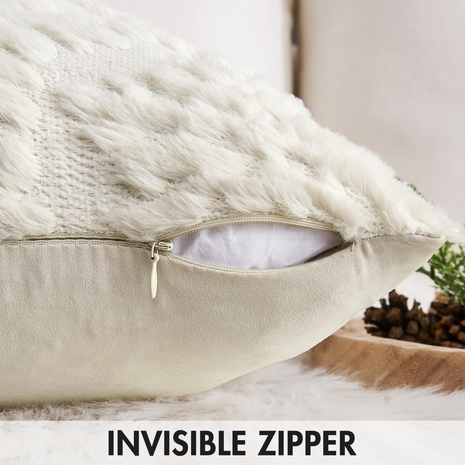 Christmas Cream White Throw Pillow Covers Snowflakes Decorative 18×18 Inch Faux Wool Winter Festival Couch Pillow Covers Set of 2 Farmhouse Holiday Home Decors for Sofa Livingroom Bed