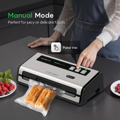 Food Vacuum Sealer with Automatic Bag Detection, Double Heat Seal, Built-In Bag Roll Storage & Cutter, 2 Rolls Bags, Starter Kit