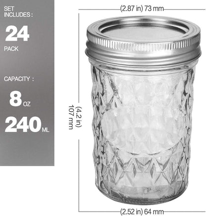 8 oz Mason Jars - 24 Pack Canning Jars with Regular Lids and Bands, Perfect for Jam, Honey, and Event Favors