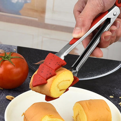 Christmas Kitchen Tongs, 2 Pack 10" Professional Stainless Steel Metal Tongs – Heat-Resistant for Grilling, BBQ, Serving Salad, Pasta, and Kitchen Use, Dishwasher Safe, Red