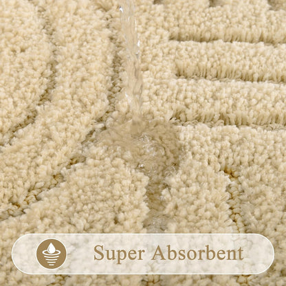 Boho Small Bathroom Rugs 24"X16" Extra Soft Absorbent Microfiber Bath Mats Home Decor Non Slip Bath Rugs Machine Washable Shaggy Carpet for Bath Room Floor Shower Bathtub, Beige 1'4" X 2'