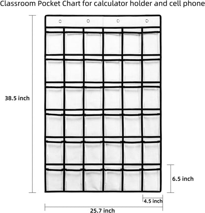36-Pocket Classroom Pocket Chart for Cell Phones and Calculators with Number Stickers and Hooks (White)