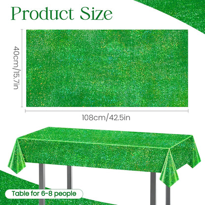Green Holographic Laser Tablecloth 40" x 108" - Shimmering Plastic Metallic Cover for Jungle Safari, Wild One Baby Shower, and Birthday Party Decorations