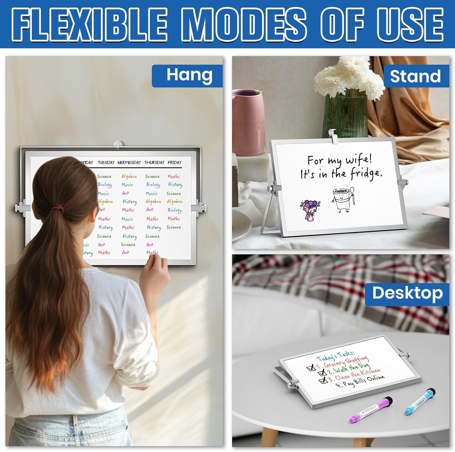 Magnetic Dry Erase White Board with Stand, 12''X8'' Double-Sided White Board for Kids, Desktop Whiteboard with Stand, Magnetic Whiteboard Portable, Dry Erase Board for Kids, Todo, Drawing