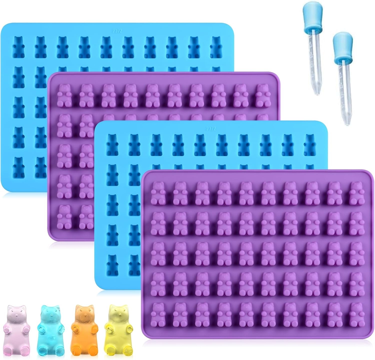 Gummy Molds Bear Candy Silicone - Mini Size Chocolate Gummy Molds with 2 Droppers Nonstick Food Grade Silicone Pack of 4