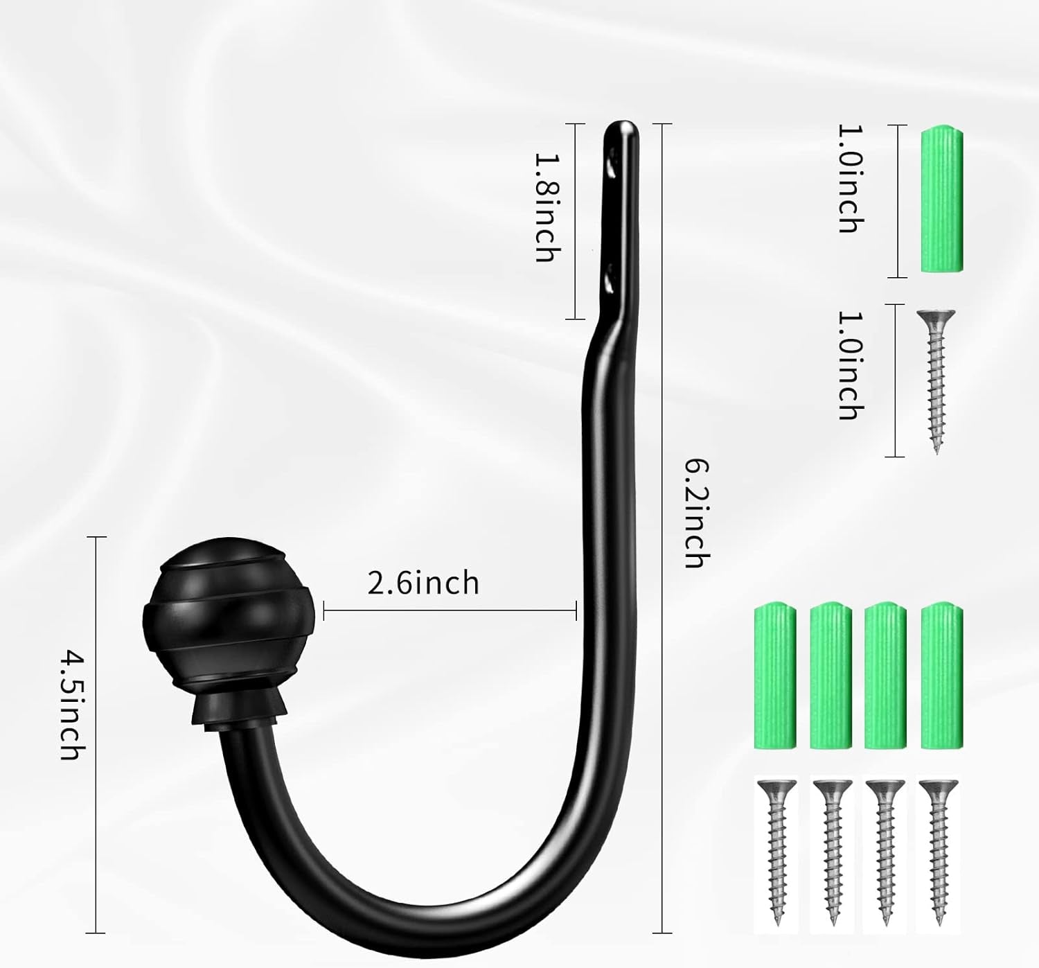 Curtain Holdbacks Black 2Pcs, Curtain Tiebacks Wall Mounted Curtain Hooks Holders for Drapes