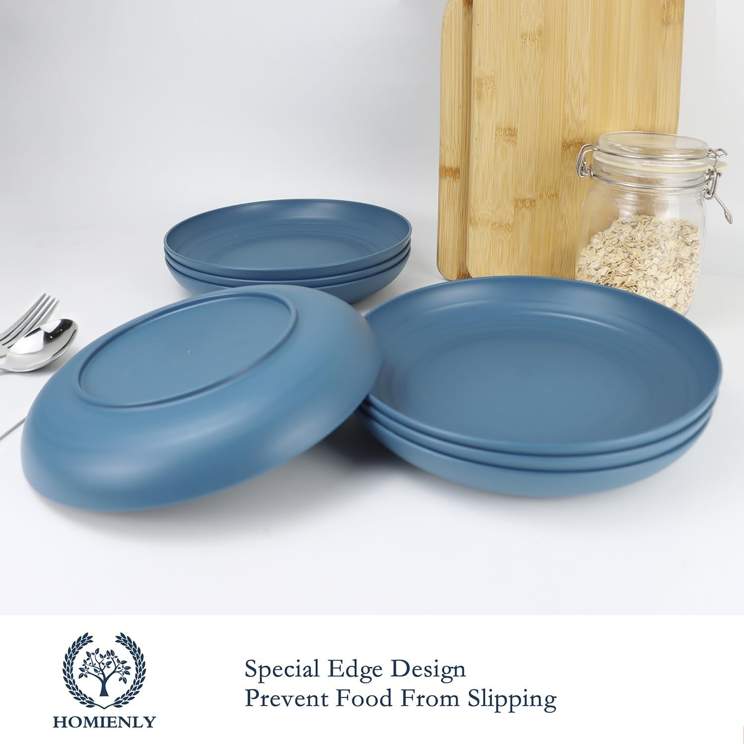 Eco-Friendly Wheat Straw Deep Dinner Set of 12 - Unbreakable Microwave and Dishwasher Safe Plates for Kids (Blue, 10 Inch)
