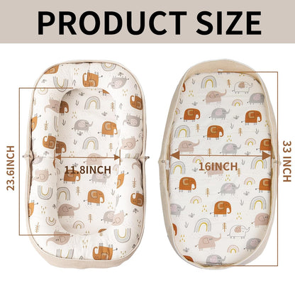 Infant Lounger and Travel Pillow with Memory Foam, Versatile Foldable Design, Adorable Pattern Cover, Ideal for 0-12 Months, White