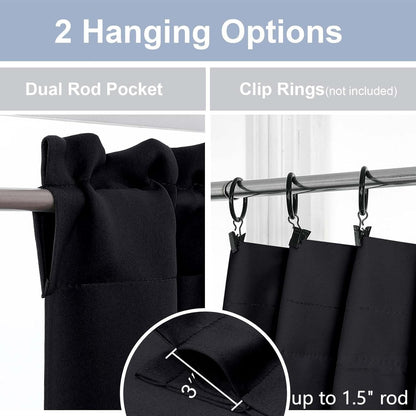 Black Valance for Window, Blackout Small Kitchen Curtain for Bedroom/Living Room, Rod Pocket Privacy Short Window Treatment Valance RV Bunk Panels, 60" Wx14 L