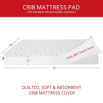 Crib Mattress Protector Waterproof, Quilted Crib Mattress Pad Cover 52" X 28" Extra Soft Breathable Toddler Bed Cover Stretch up to 8", White Star