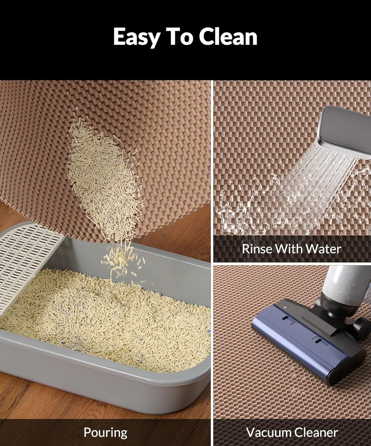 Cat Litter Mat - Cut to Fit Any Place, 35"X23" Large Litter Trapping Mat for Litter Box, Easy to Clean, Waterproof & Non-Slip Kitty Pad, Scatter Control to Protect the Floor (Khaki)