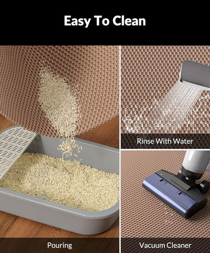 Cat Litter Mat - Cut to Fit Any Place, 35"X23" Large Litter Trapping Mat for Litter Box, Easy to Clean, Waterproof & Non-Slip Kitty Pad, Scatter Control to Protect the Floor (Khaki)