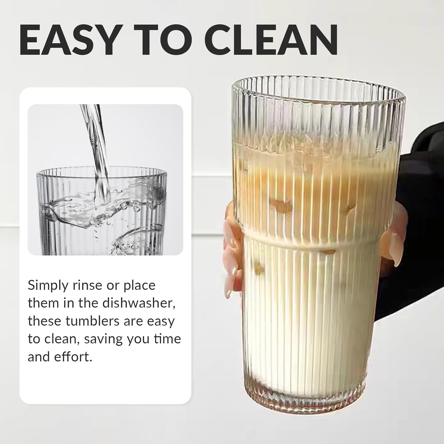 2 Pack 20Oz Glass Cups with Lids and Straws, Vintage Ribbed Glassware for Whiskey Cocktail Beer, Mason Jar Drinking Glasses Tumbler Iced Coffee Cup