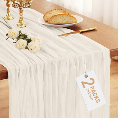 2-Pack Cheese Cloths Table Runner, 120'' Boho Table Cloth Decorations for Party, Baby Shower, Wedding and Farmhouse, Fabric Room Decor, Ivory