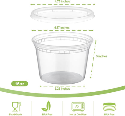 24 Sets 16 Oz Plastic Deli Food Containers with Lids, Airtight Food Storage Containers, Freezer/Dishwasher/Microwave Safe, Soup Containers for Takeout Meal Prep Storage