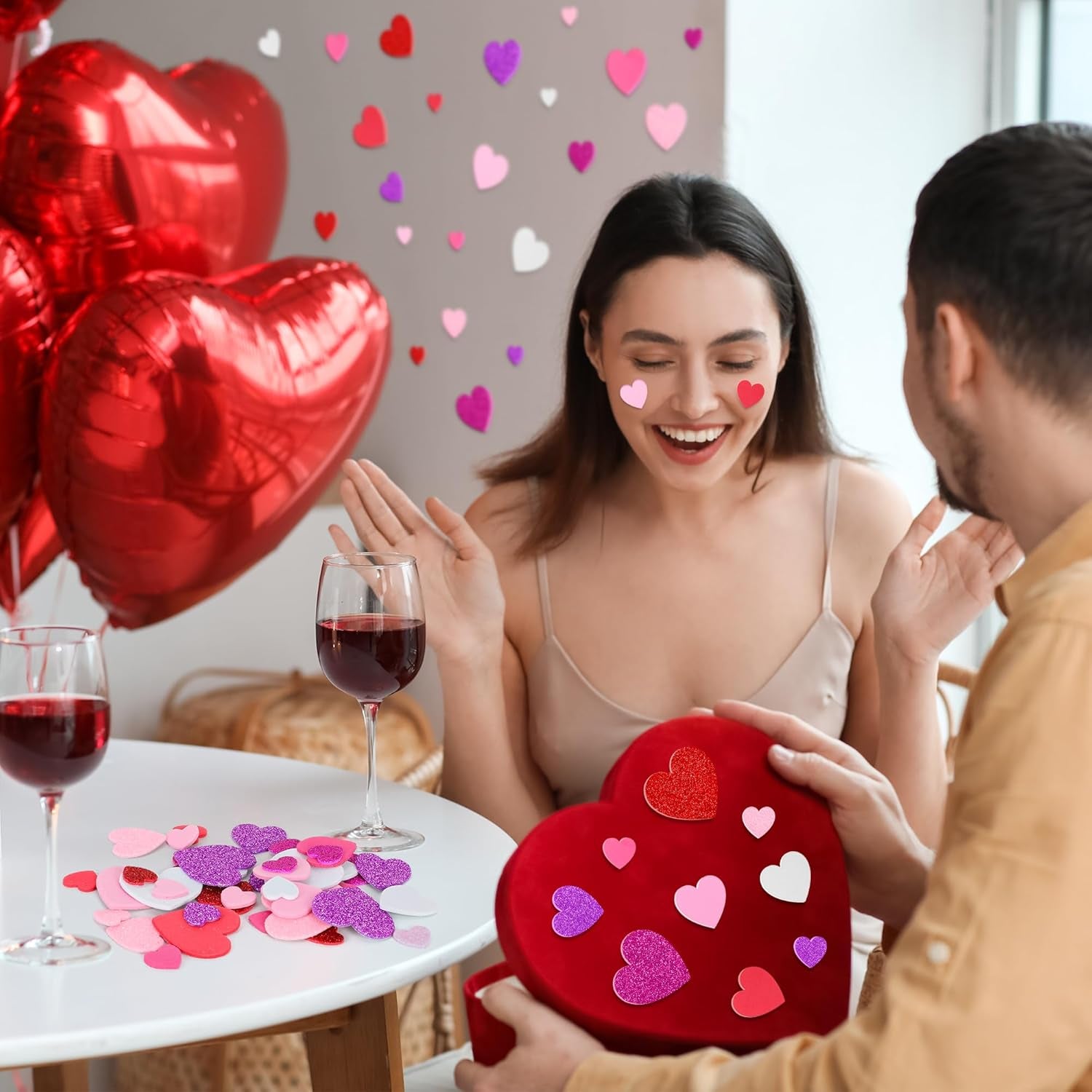 200 PCS Valentines Day Stickers, Foam Heart Valentine Decor, Self-Adhesive Foam Heart Stickers, 3 Sizes Foam Hearts for Crafts Glitter Foam Valentine Stickers for Envelop Invitations Card Making