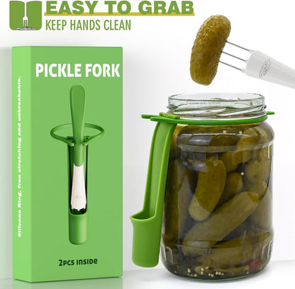 2 Pack Pickle Fork Pickle Grabber Tool-Pickle Picker for the Jar, Kitchen Gadgets Pickle Gifts Suitable for Olives Green