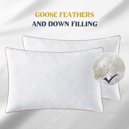 ® Goose Feathers and down Pillow with Diamond Quilting with 100% Cotton Cover, Pack of 2, King Size