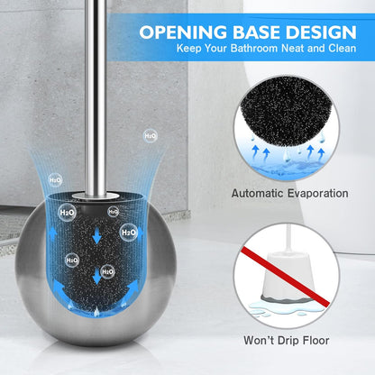 Toilet Brush and Holder Set, 304 Stainless Steel with Ergonomic Extended Handle - Durable and Practical Bathroom Cleaning Solution