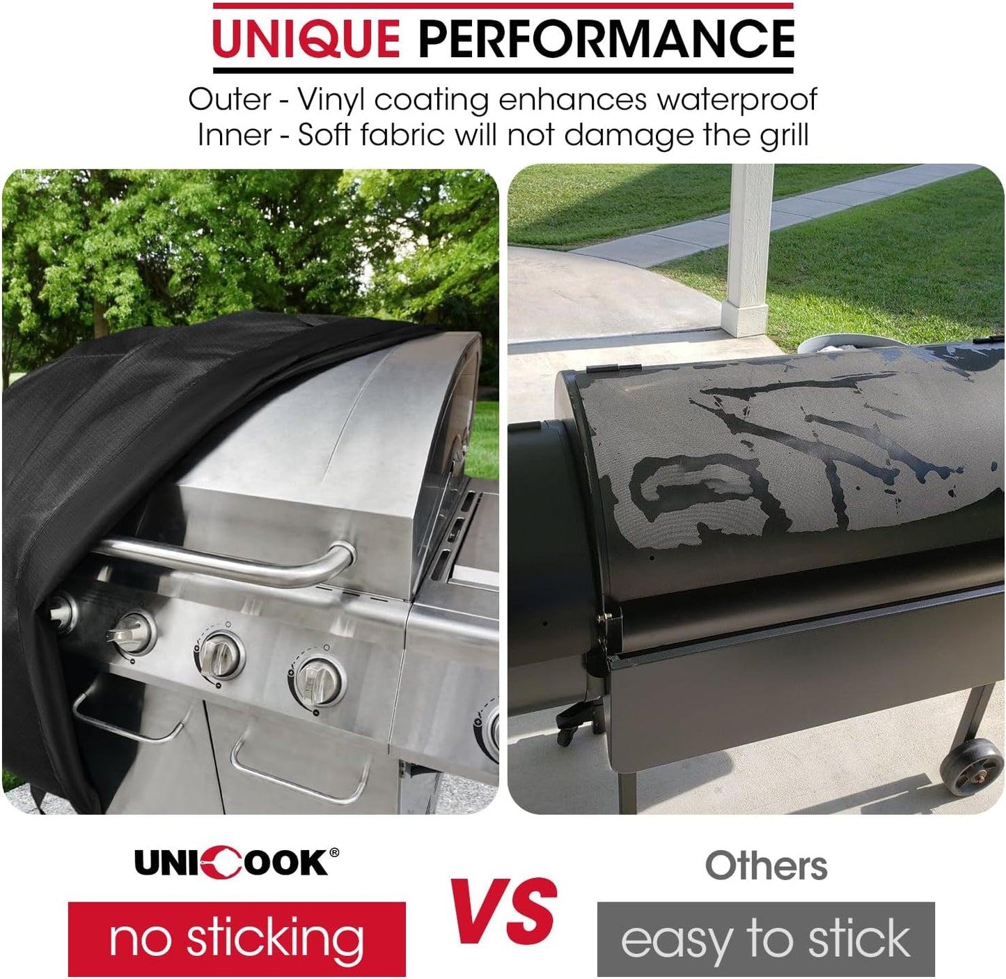 Grill Cover 55 Inch, BBQ Cover for Outdoor Grill, Unique Waterproof Vinyl Exterior with Polyester Lining, Compatible with Weber Char-Broil Nexgrill Bbqs up to 53”Wide, Basic Version