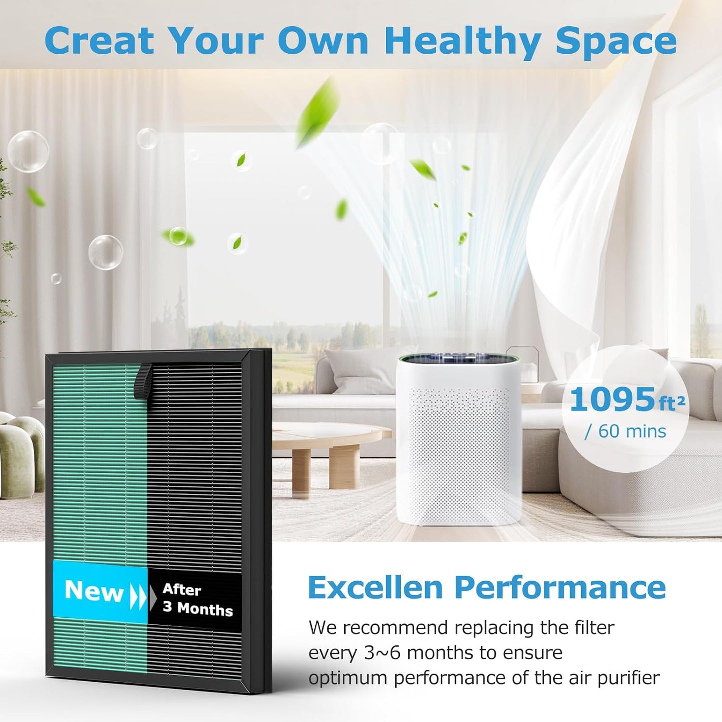 2 Pack MK-D05 Air Filter Replacement for A-EVE MK-D05 Air Purifiers, 4-In-1 High-Efficiency H13 True HEPA Filter - Pet Dander Version, Green