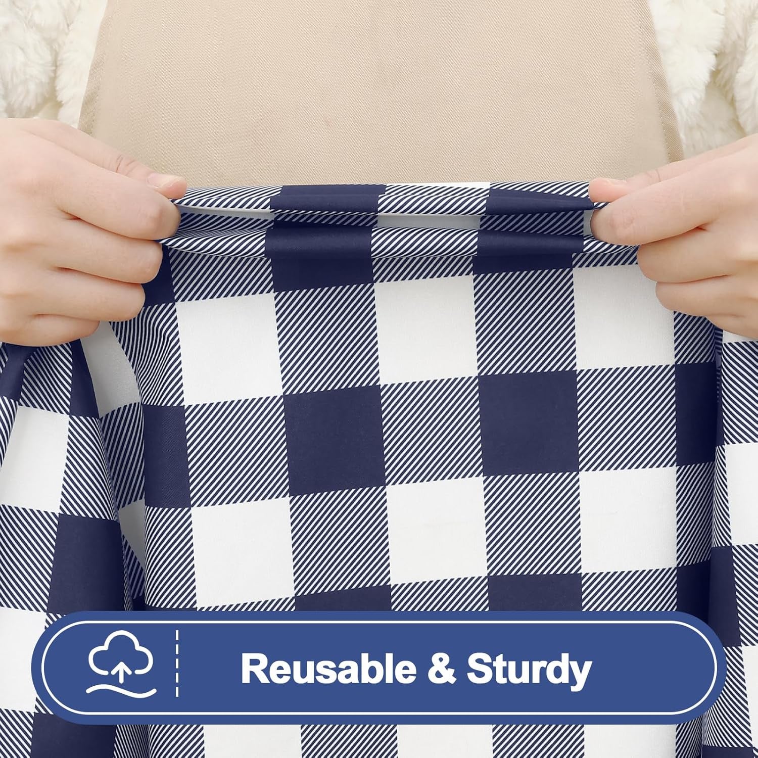 Picnic Table Cloth 2 Pack, Waterproof Elastic Fitted Tablecloths for 6FT Rectangle Tables, Washable Polyester Buffalo Plaid Tablecloth for Camping, Dining & Outdoor (Navy & White, 30" X 72")