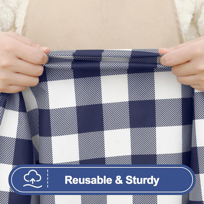 Picnic Table Cloth 2 Pack, Waterproof Elastic Fitted Tablecloths for 6FT Rectangle Tables, Washable Polyester Buffalo Plaid Tablecloth for Camping, Dining & Outdoor (Navy & White, 30" X 72")
