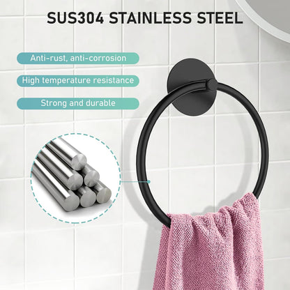 Adhesive Towel Holder Stainless Steel Hand Towel Ring for Bathroom Wall Matte Black Towel Hanger for Bathroom Accessories
