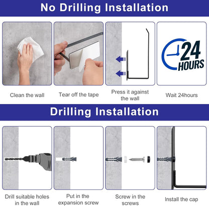 Bathroom Toilet Paper Holder 2Pack,Stainless Steel Toilet Roll Holder,Wall Mounted Self Adhesive Paper Stand for Bathroom, Kitchen, Washroom(Black)