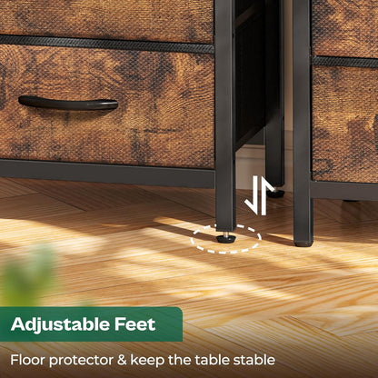 Rustic Brown Nightstand with Integrated Charging Station, 27.6 Inch Bedside Table Featuring Fabric Drawers, USB Ports, and Outlets for Bedroom Use