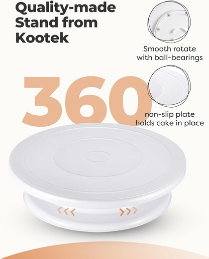 Cake Stand, 11 Inch Rotating Cake Turntable for Decorating, Display & Baking, Smooth Revolving Spinner Stand (White)