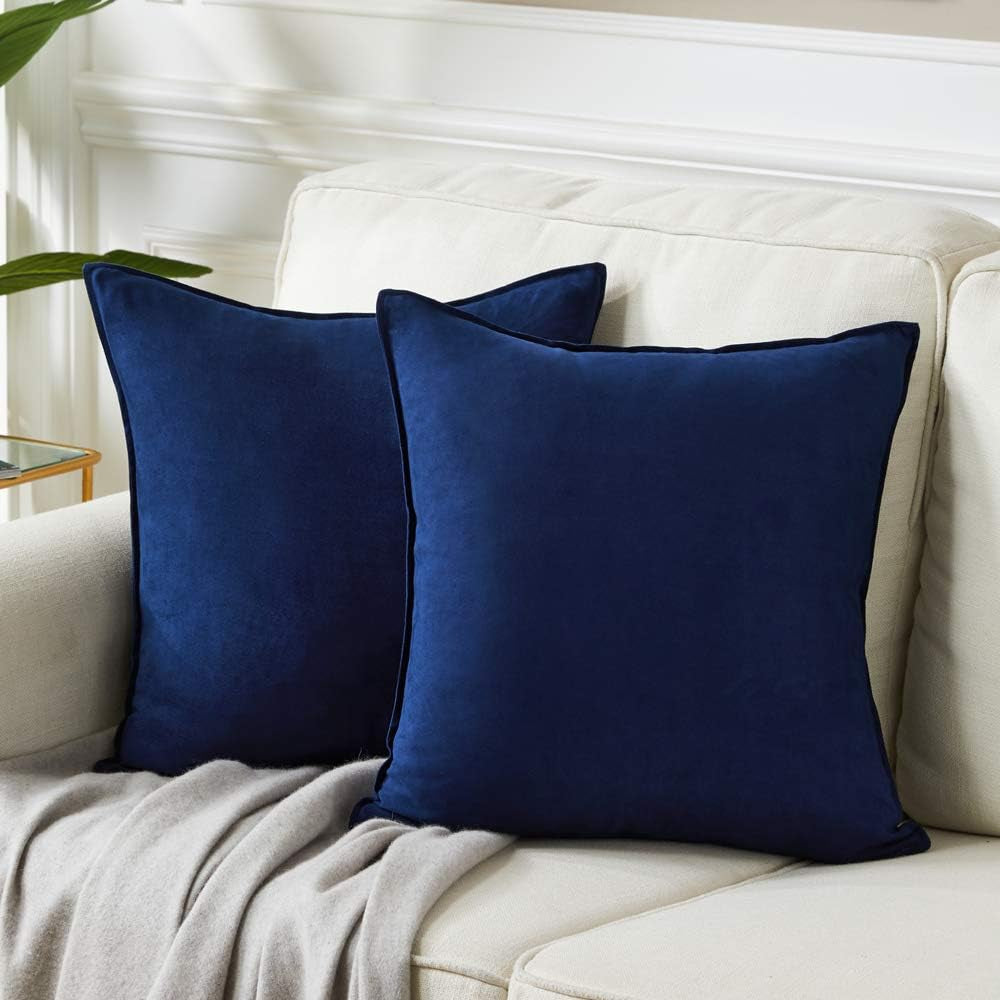 2 Packs Premium Faux Suede Decorative Throw Pillow Covers, Super Soft Square Pillow Case,Solid Cushion Cover for Couch/Sofa/Bedroom (16"X 16",Set of 2, Navy Blue)