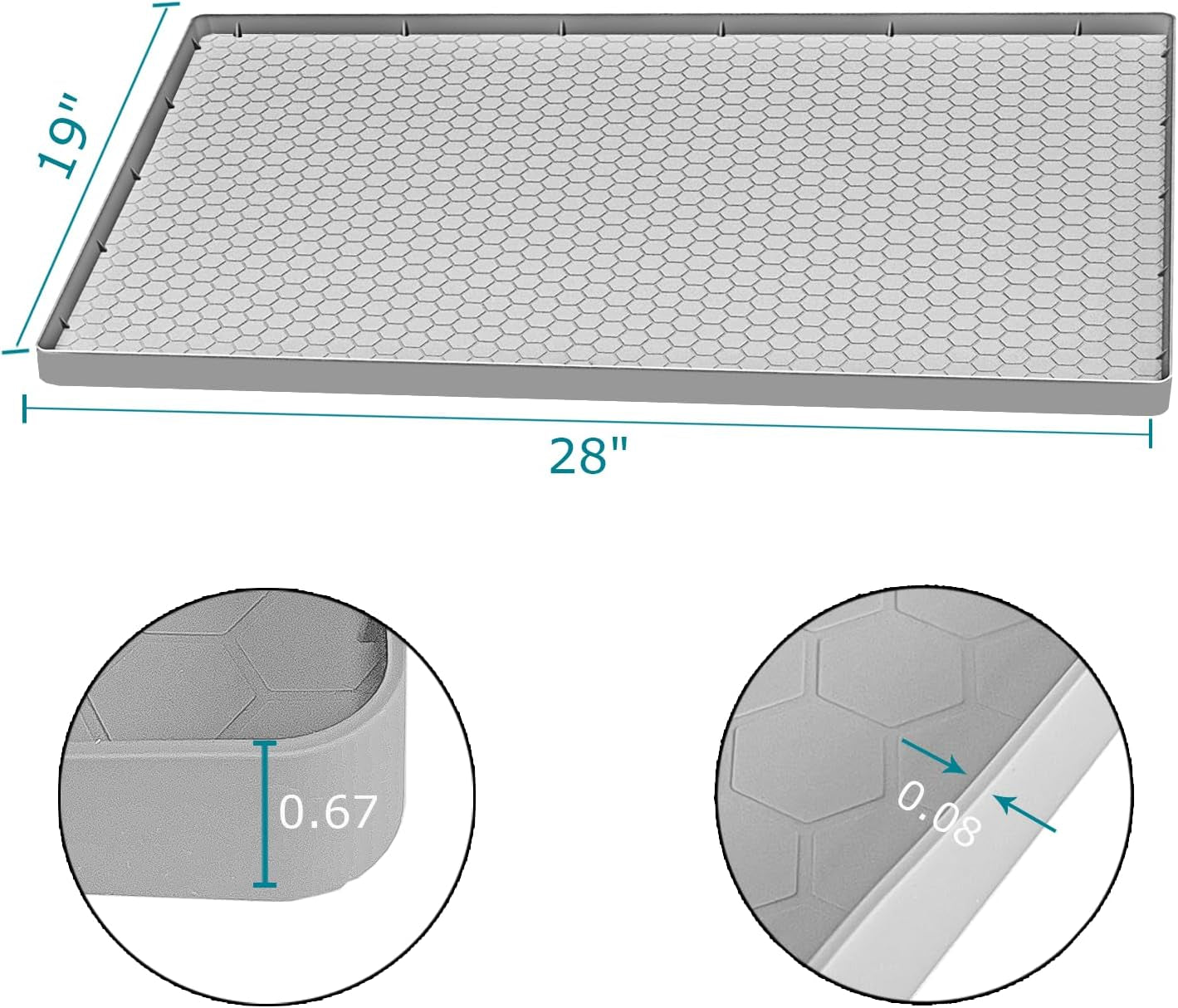 Under Sink Mat 28 X 19 for Kitchen Waterproof, Silicone under Sink Liner, Bathroom Kitchen Cabinet Protector Mat, Easy to Clean Cabinet Mat Organizers and Storage, Light Grey