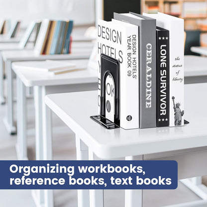 Book Ends, Non-Skid Metal Bookend Supports for Shelves, Heavy Duty Book End, Office Book Stopper, 6 X 5 X 6 Inches, 14 Pieces / 7 Pairs (Black)