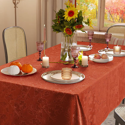 Rectangle Thanksgiving Tablecloth, Waterproof Jacquard Fall Table Cloth, Damask Cloth Table Cover for Harvest Decor (60" X 84", Rust Maple Leaf)