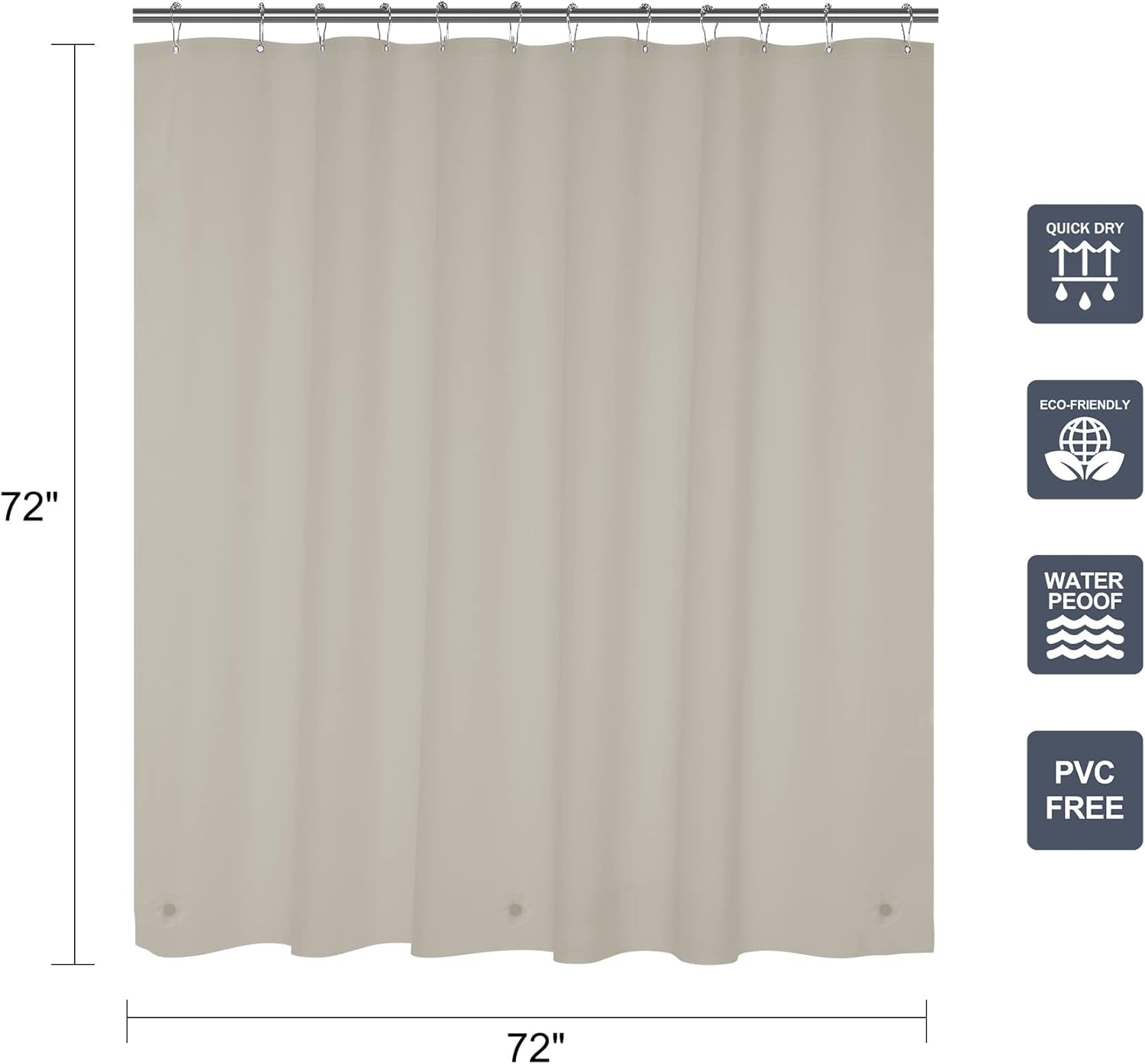 12 Pcs Shower Curtain Hooks and 72 X 72 Tan Shower Curtain Liner